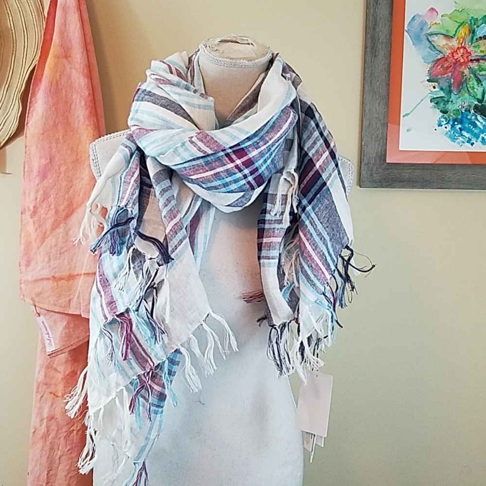 **NWT! Treasure & Bond Plaid Linen Scarf - Picture 1 of 4